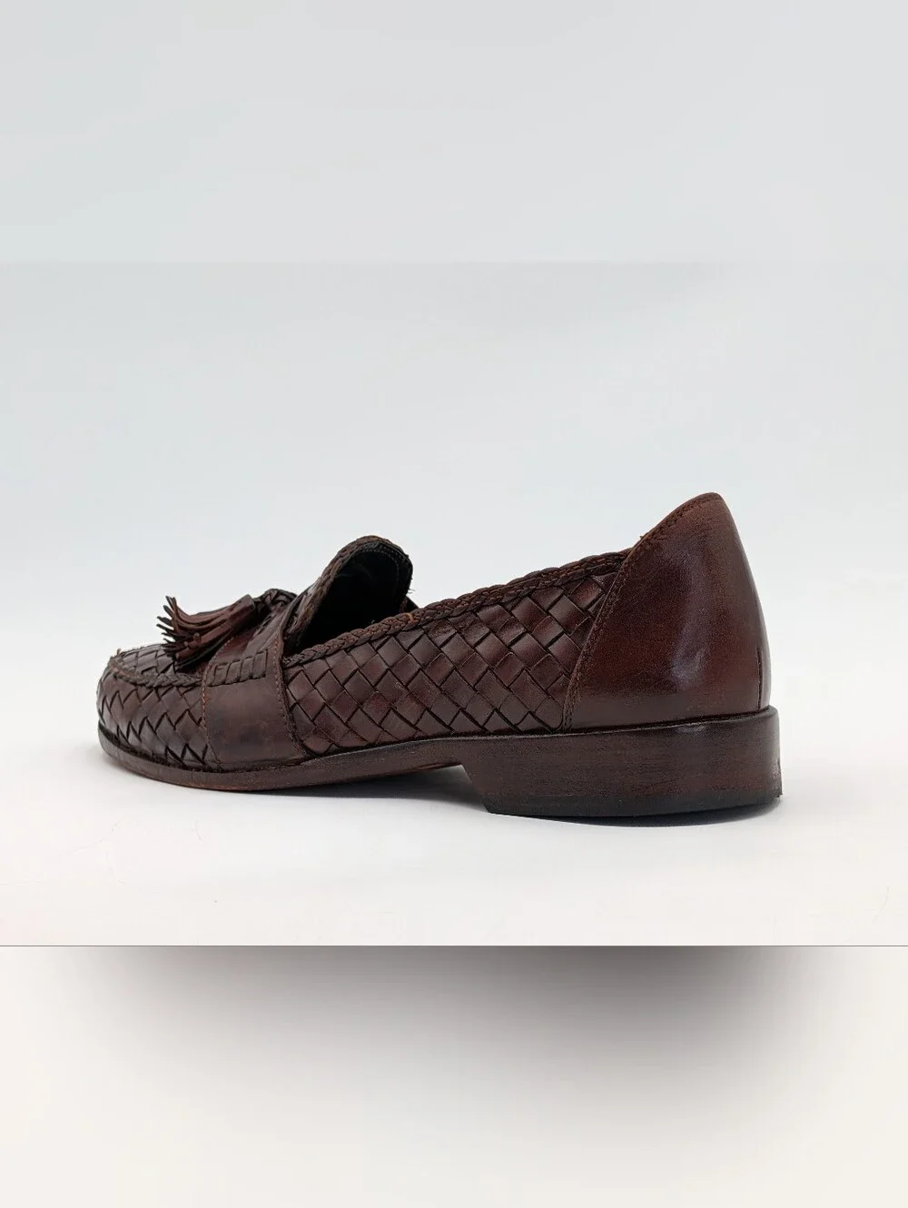 Bragano Size 10M Men's Oxblood-Brown Woven Leather Tassel Loafers Made in Italy